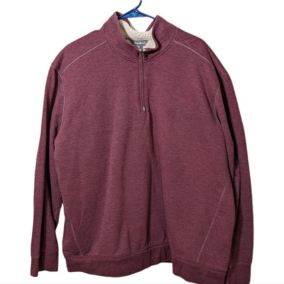 Eddie Bauer Sherpa Pullover Sweatshirt Mens XL Cream Burgundy Sweatshirt